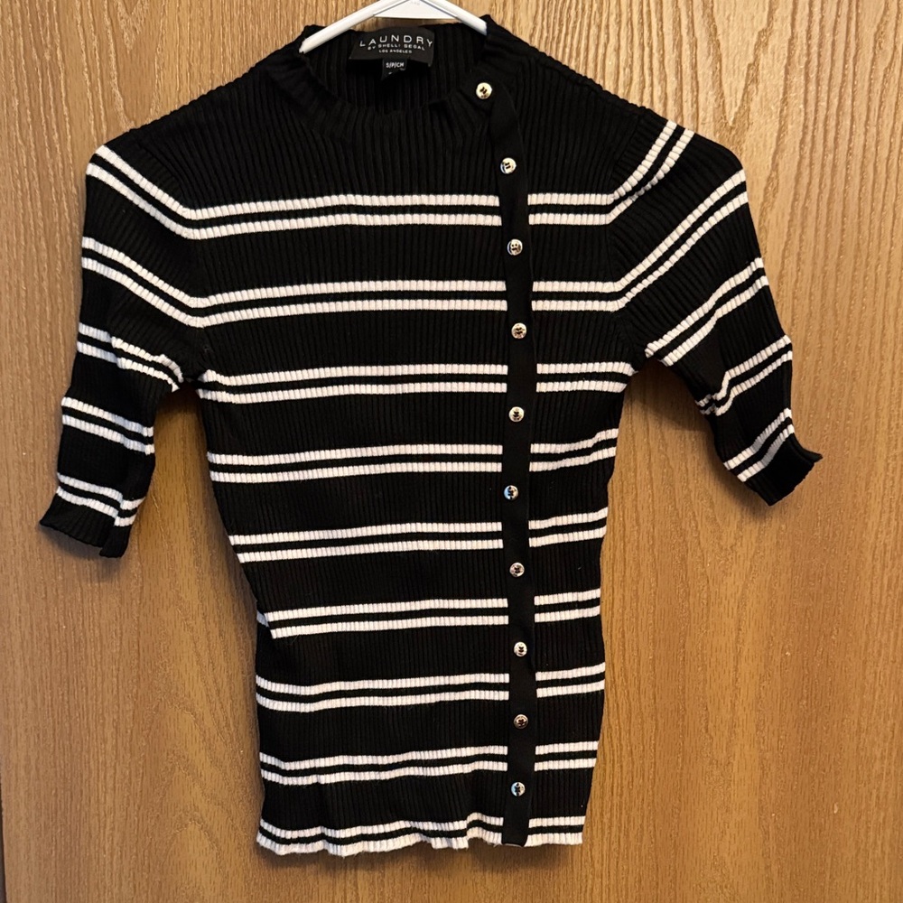 Black and White Striped Button-Up Top
